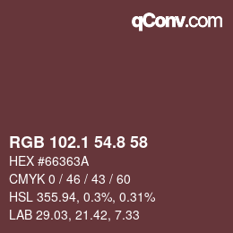 Color code: RGB 102.1 54.8 58 | qconv.com