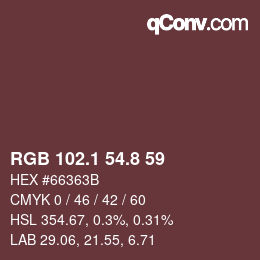 Color code: RGB 102.1 54.8 59 | qconv.com