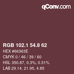 Color code: RGB 102.1 54.8 62 | qconv.com