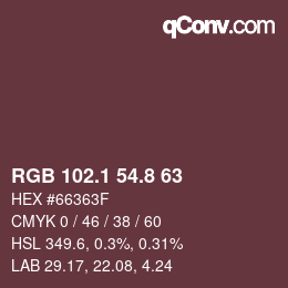 Color code: RGB 102.1 54.8 63 | qconv.com