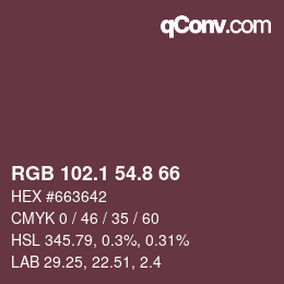 Color code: RGB 102.1 54.8 66 | qconv.com