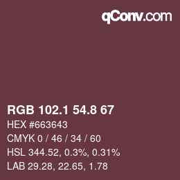 Color code: RGB 102.1 54.8 67 | qconv.com