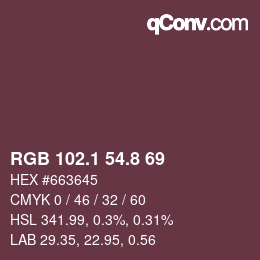 Color code: RGB 102.1 54.8 69 | qconv.com