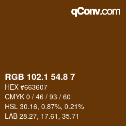Color code: RGB 102.1 54.8 7 | qconv.com