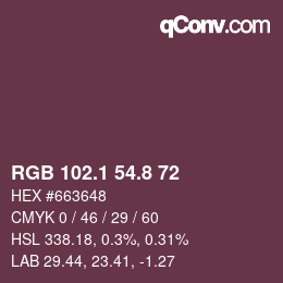 Código de color: RGB 102.1 54.8 72 | qconv.com