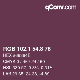 Color code: RGB 102.1 54.8 78 | qconv.com
