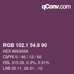 カラーコード: RGB 102.1 54.8 90 | qconv.com
