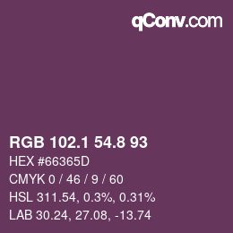 Color code: RGB 102.1 54.8 93 | qconv.com