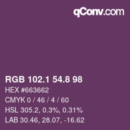 カラーコード: RGB 102.1 54.8 98 | qconv.com