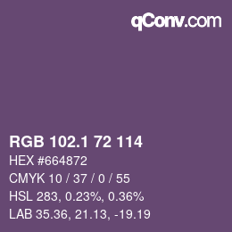 カラーコード: RGB 102.1 72 114 | qconv.com