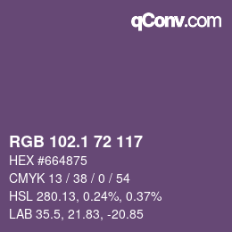 カラーコード: RGB 102.1 72 117 | qconv.com