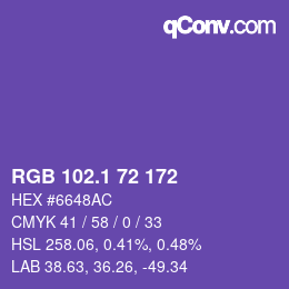 カラーコード: RGB 102.1 72 172 | qconv.com