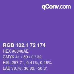 カラーコード: RGB 102.1 72 174 | qconv.com