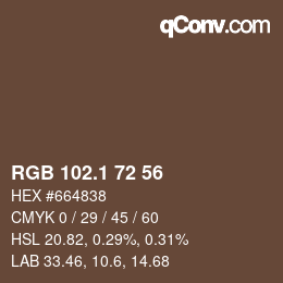 Color code: RGB 102.1 72 56 | qconv.com