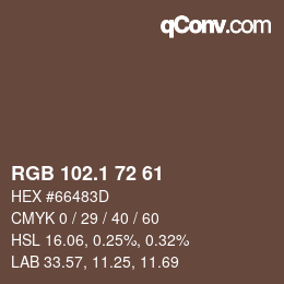 カラーコード: RGB 102.1 72 61 | qconv.com