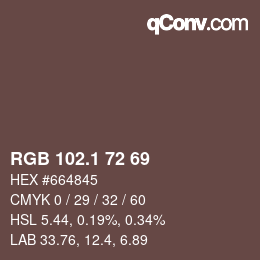 Color code: RGB 102.1 72 69 | qconv.com