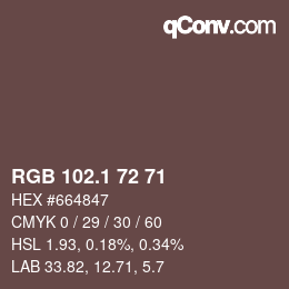 Color code: RGB 102.1 72 71 | qconv.com