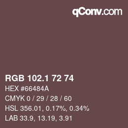カラーコード: RGB 102.1 72 74 | qconv.com