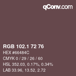 カラーコード: RGB 102.1 72 76 | qconv.com