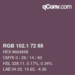 カラーコード: RGB 102.1 72 88 | qconv.com