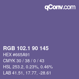 カラーコード: RGB 102.1 90 145 | qconv.com