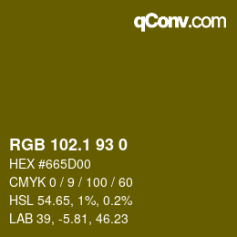 カラーコード: RGB 102.1 93 0 | qconv.com