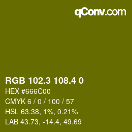 カラーコード: RGB 102.3 108.4 0 | qconv.com