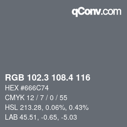 カラーコード: RGB 102.3 108.4 116 | qconv.com