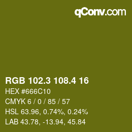 カラーコード: RGB 102.3 108.4 16 | qconv.com