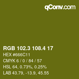 カラーコード: RGB 102.3 108.4 17 | qconv.com