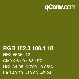 カラーコード: RGB 102.3 108.4 18 | qconv.com