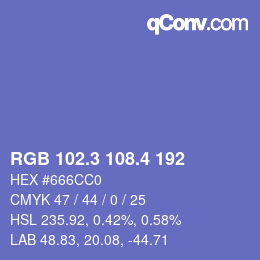 カラーコード: RGB 102.3 108.4 192 | qconv.com