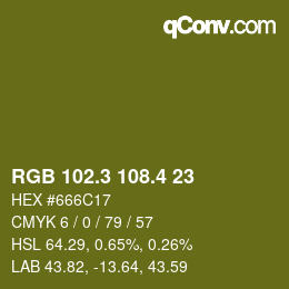 カラーコード: RGB 102.3 108.4 23 | qconv.com