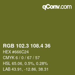 カラーコード: RGB 102.3 108.4 36 | qconv.com