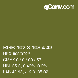 カラーコード: RGB 102.3 108.4 43 | qconv.com