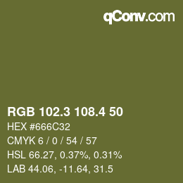 カラーコード: RGB 102.3 108.4 50 | qconv.com