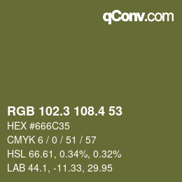 カラーコード: RGB 102.3 108.4 53 | qconv.com