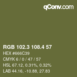 カラーコード: RGB 102.3 108.4 57 | qconv.com