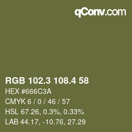 カラーコード: RGB 102.3 108.4 58 | qconv.com
