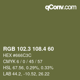 カラーコード: RGB 102.3 108.4 60 | qconv.com