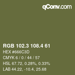 カラーコード: RGB 102.3 108.4 61 | qconv.com