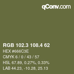 カラーコード: RGB 102.3 108.4 62 | qconv.com