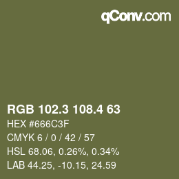 カラーコード: RGB 102.3 108.4 63 | qconv.com