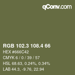 カラーコード: RGB 102.3 108.4 66 | qconv.com