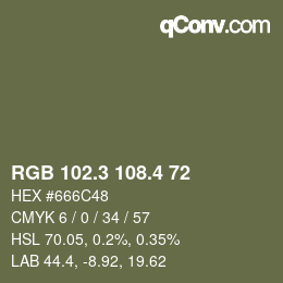 カラーコード: RGB 102.3 108.4 72 | qconv.com