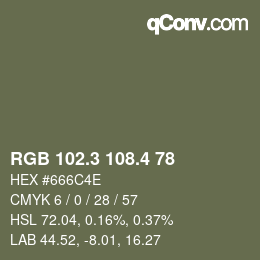 カラーコード: RGB 102.3 108.4 78 | qconv.com