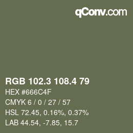 カラーコード: RGB 102.3 108.4 79 | qconv.com
