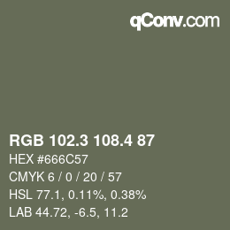 カラーコード: RGB 102.3 108.4 87 | qconv.com