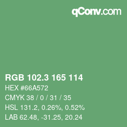 カラーコード: RGB 102.3 165 114 | qconv.com