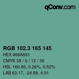カラーコード: RGB 102.3 165 145 | qconv.com